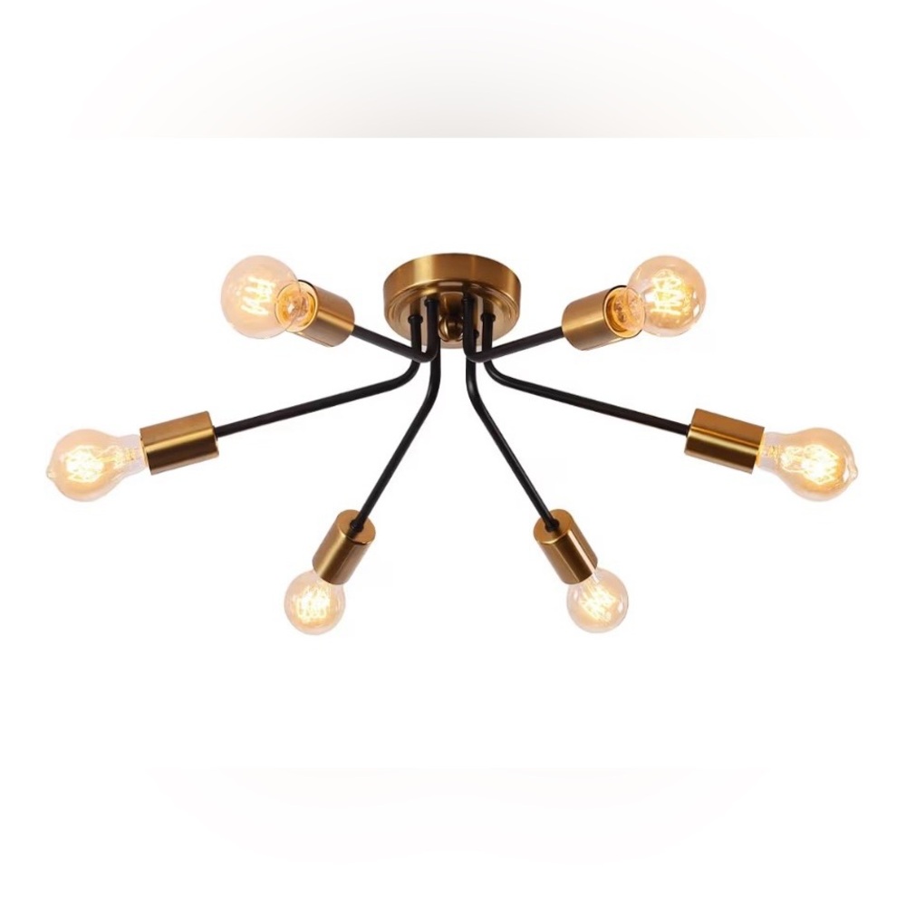 Modern Gold and Black 6-Arm Semi-Flush Ceiling Light